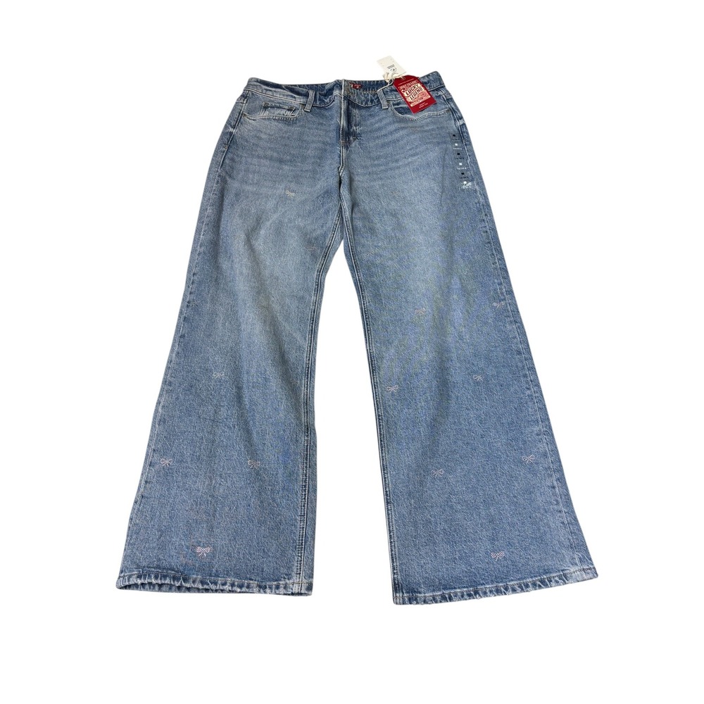 NWT Lucky Brand Lucky Legend Baggy Wide Leg Jeans Rhinestone Bows 14/32R W38 L32